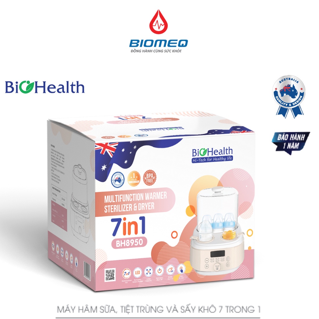 Máy tiệt trùng, hâm sữa sấy khô đa năng 7 trong 1 Biohealth BH8950 tích hợp nhiều chức năng tiện lợi