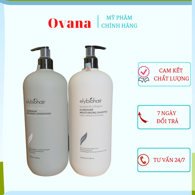 Dầu Gội Xả Elybiohair Collagen 1000mlx2 Giảm Rụng Tóc, Phục Hồi Tóc Khô Xơ, Hư Tổn Chính Hãng Ovana Store