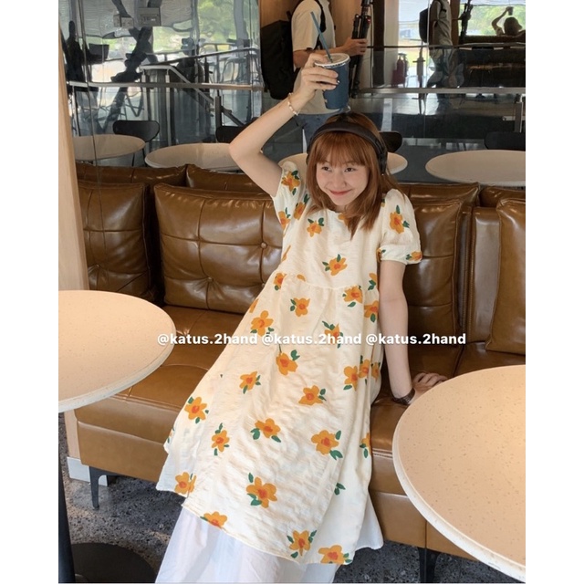 Đầm váy babydoll có dây buộc tay bo chun ullzang