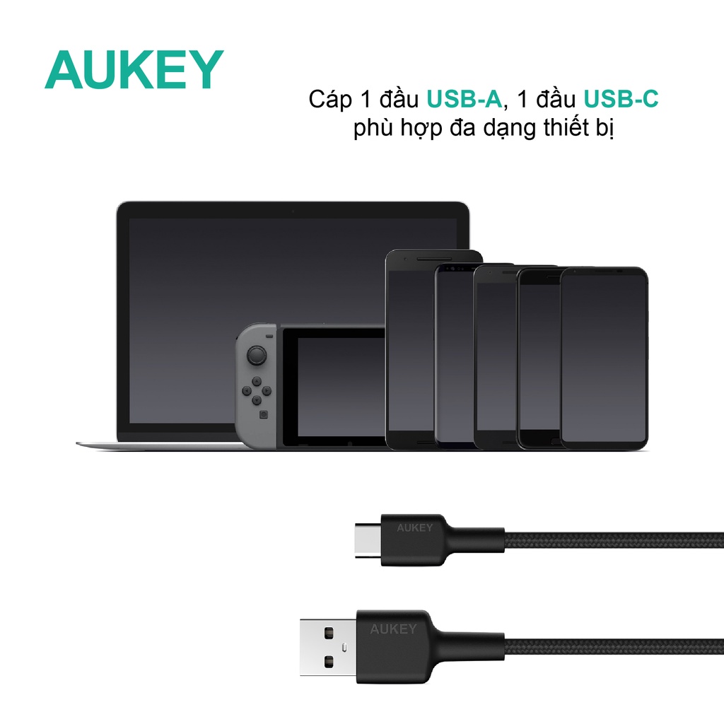 Dây cáp Aukey CB-CD30 USB-A to USB-C 0.9m dây dù