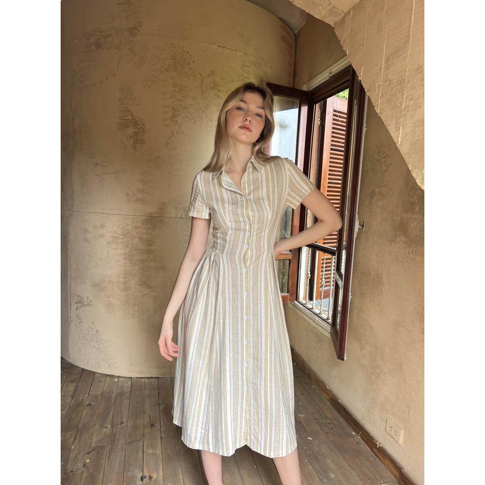 TIFFANY STUDIOS - Đầm Kẻ Sọc Dáng Dài Cổ Sơ Mi - JENIFER DRESS