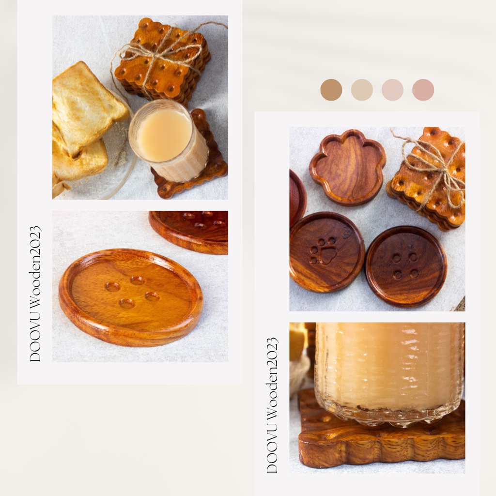 Lót ly làm bằng gỗ Gõ đỏ  cao cấp hình bàn chân chó không mốc, không cong vênh