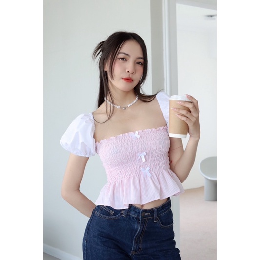 RIBBON TOP áo smocking nơ Ebublio