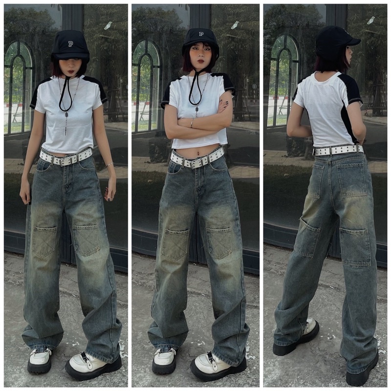 Quần jeans 6 TÚI VUÔNG CHÉO màu siêu lạ, form cho cả nam và nữ