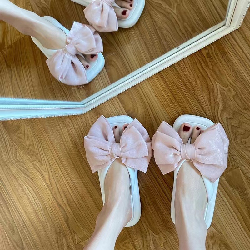 Giày Sandal Xỏ Ngón Đế Phẳng Đính Nơ Dễ Thương Thời Trang Phong Cách Hàn Quốc Dành Cho Bạn Nữ Crush176