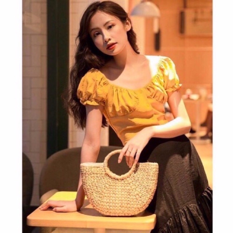 Túi bán nguyệt lục bình cói bèo quai thường  shop mây tre đan Anh Thư