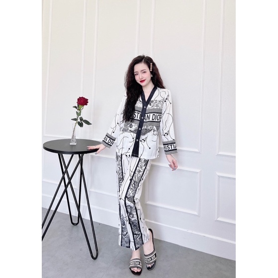 SP_07 Đồ bộ pijama BOLOBALA tay dài quần dài cổ V, chất lụa xước cực đẹp, mặc lên rất sang