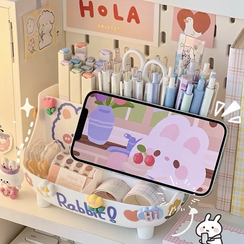 Hộp Đựng Bút Để Bàn Lưu Trữ Văn PHòng Phẩm Tặng Kèm Sticker Dễ Thương