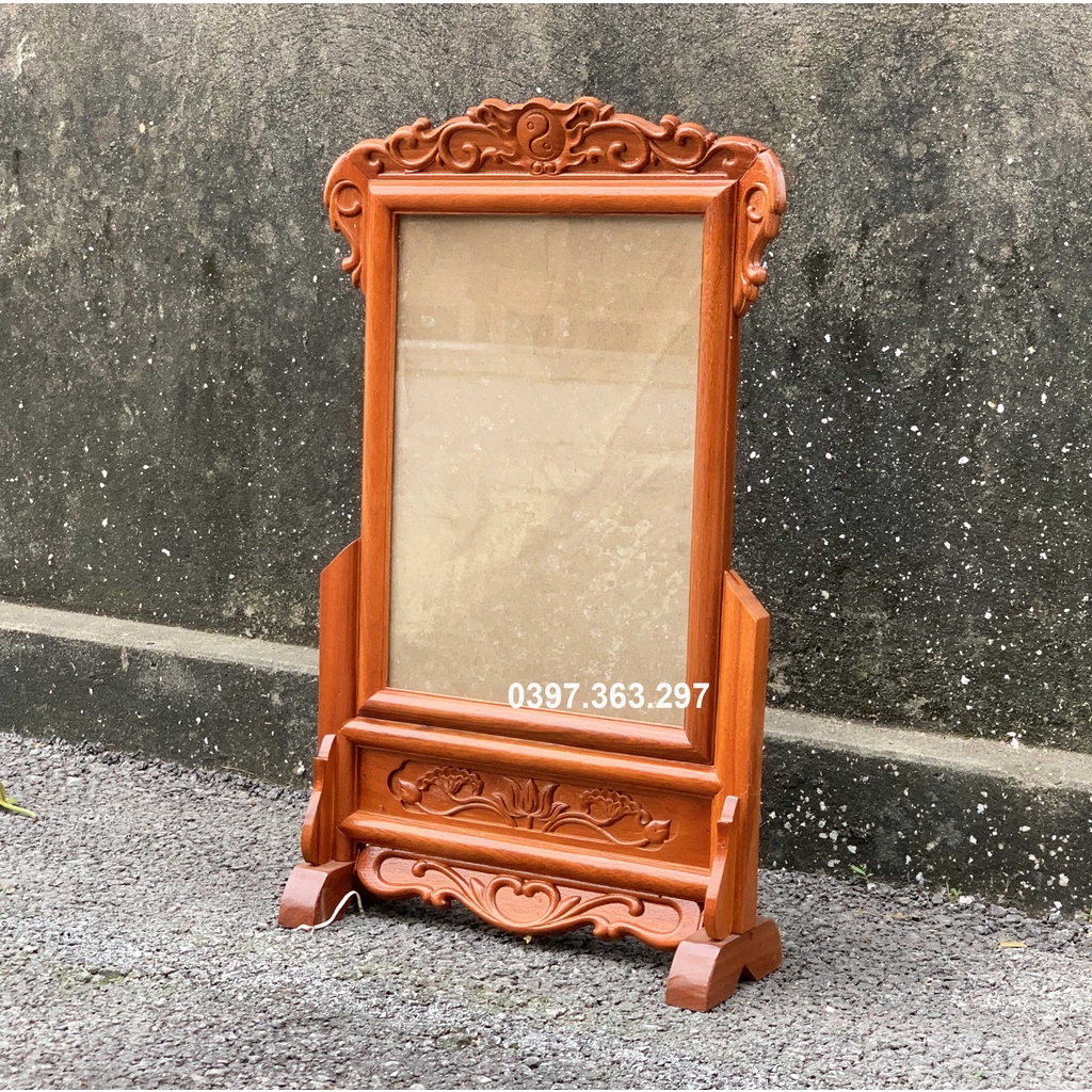 Khung hình ảnh bàn thờ trạm hoa lá tây đơn gỗ hương