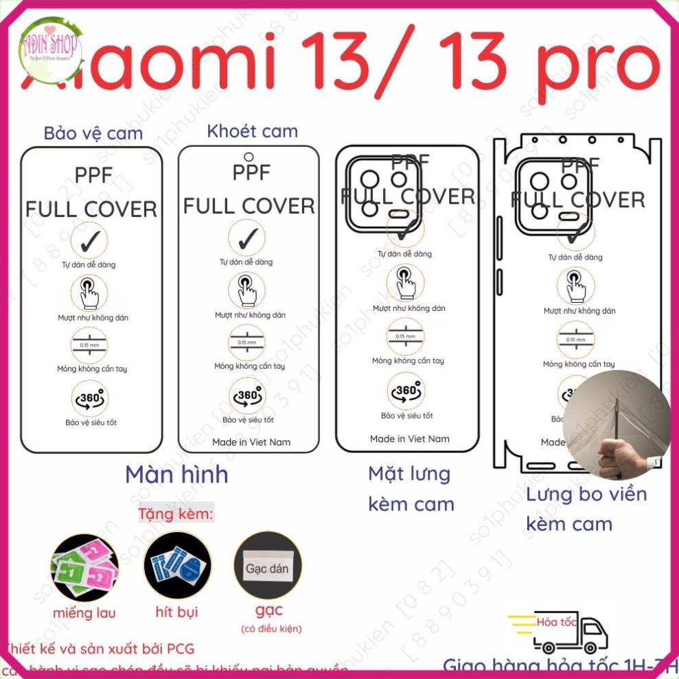 Dán PPF Xiaomi 13/ Xiaomi 13 pro cho màn hình,mặt lưng, full viền loại trong, nhám chuẩn xịn full chi tiết