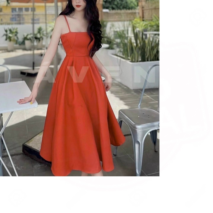 (2HAND) đầm dáng dài hai dây (có mút) màu sắc nổi bật kiểu váy xòe thích hợp cho các buổi tiệc