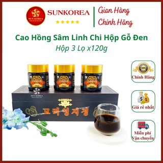 Cao hồng sâm linh chi hộp gỗ đen hàn quốc hộp 3 lọ