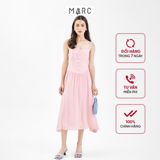 Đầm nữ MARC FASHION midi 2 dây đính nút giữa FANH063422
