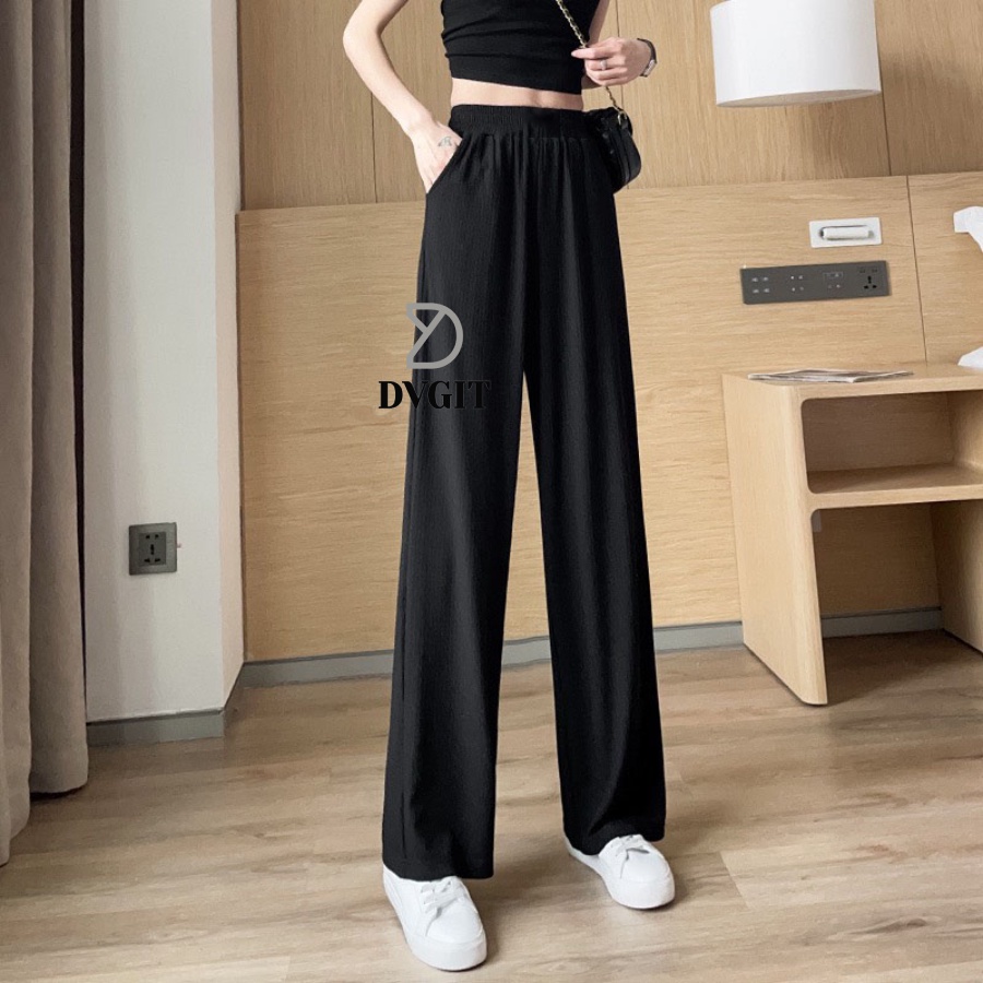 Quần Dài Nữ Ống Rộng DVGIT Fashion Chất Liệu Len Tăm Lạnh Mềm Mịn Phong Cách Hàn Quốc Phù Hợp Đi Chơi, Dạo Phố