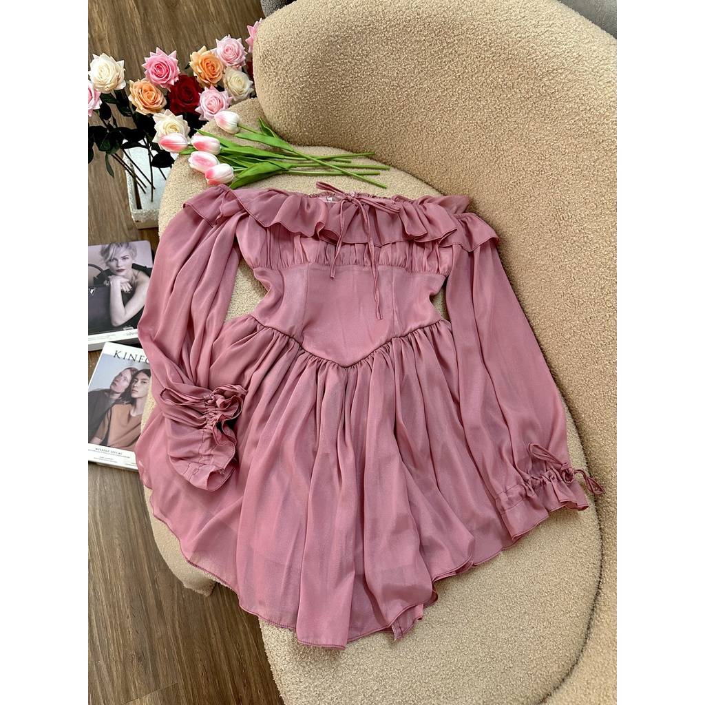 Đầm nữ baby xoè hồng hoa tulip
