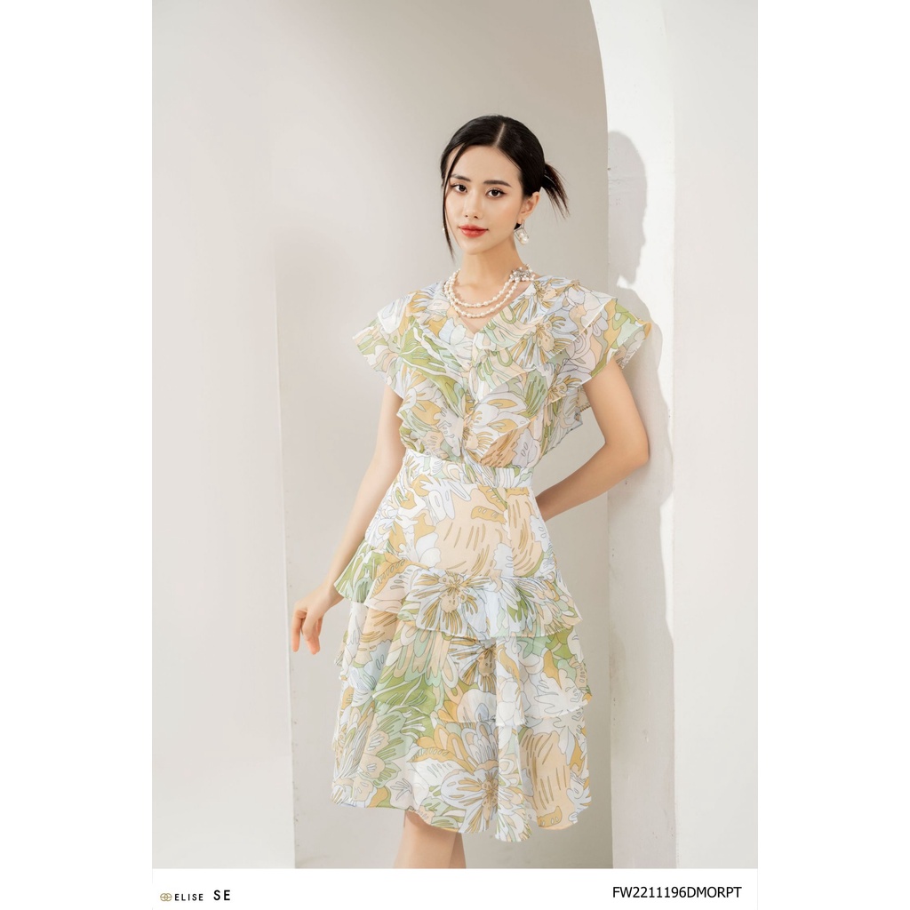 Đầm tơ HT xếp bèo thiết kế Elise FW2211196DMORPT
