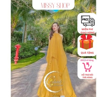 Sét đầm maxi chân váy dập ly đi biển du lịch 4 màu