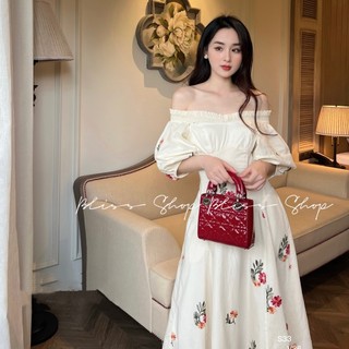 V41 - đầm trễ vai hoa nhí