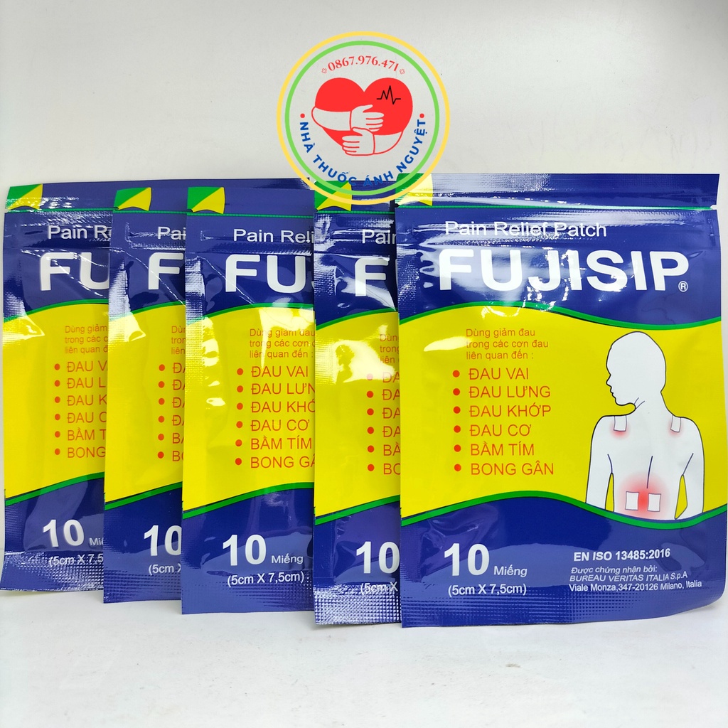 Cao dán FUJISIP gói 10 miếng - Dùng giảm đau như đau vai, đau lưng, đau khớp, đau cơ