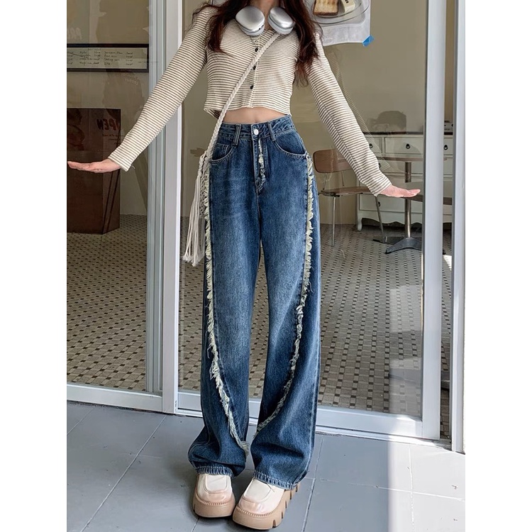 Quần jean nữ MIUZI ống rộng cạp cao kiểu dáng basic hàn quốc,quần bò nữ ông rộng phối viền cạp cao siêu tôn dáng DT186