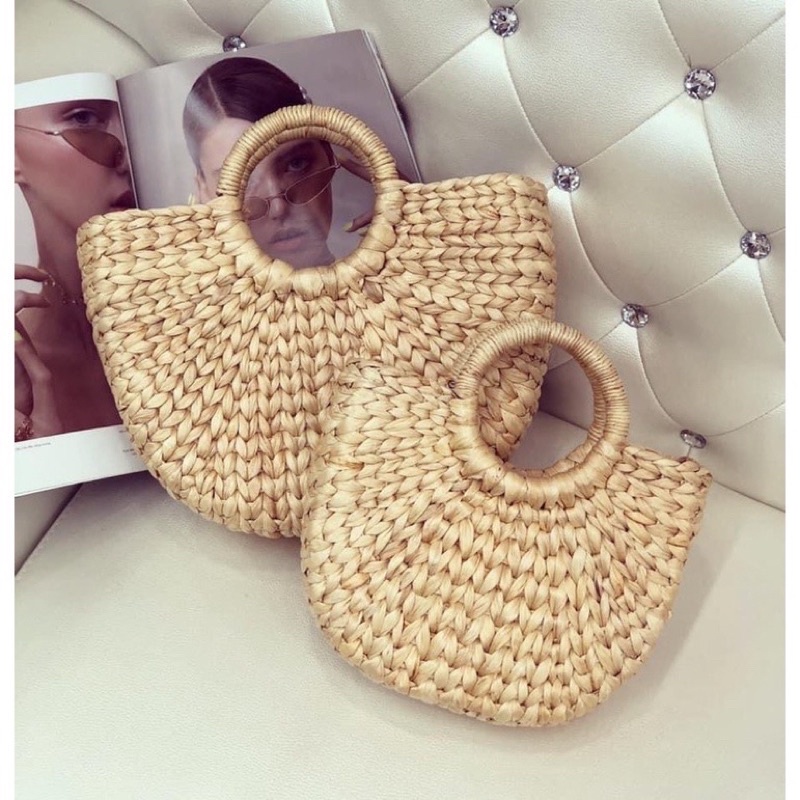 Túi bán nguyệt lục bình cói bèo quai thường  shop mây tre đan Anh Thư