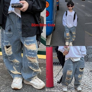 Quần bò jeans phối rách phong cách Hàn Quốc mới nhất 2023 cho bé trai (10-43kg) SHOP BÔM BÔM KIDS