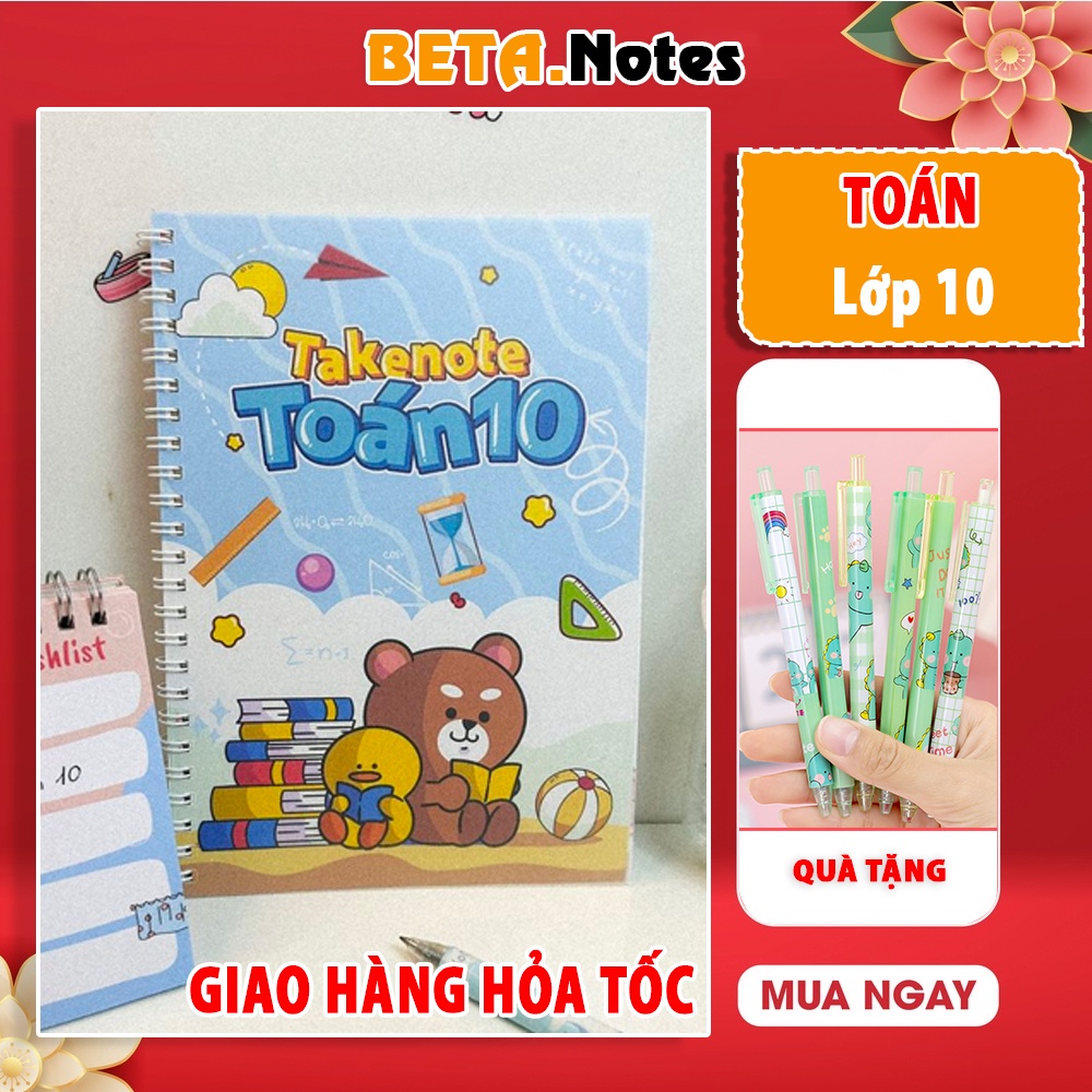 Sổ takenote toán 10 tổng hợp kiến thức toán 10, sổ lò xo bìa trong Beta, sổ còng đóng Binder trang trí sticker dễ thương