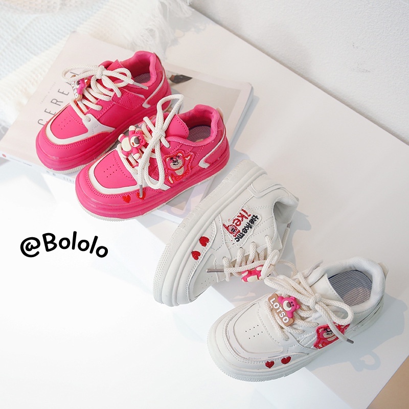 Bololo Giày Thể Thao Họa Tiết Gấu Và Dâu Tây Dễ Thương Cho Bé