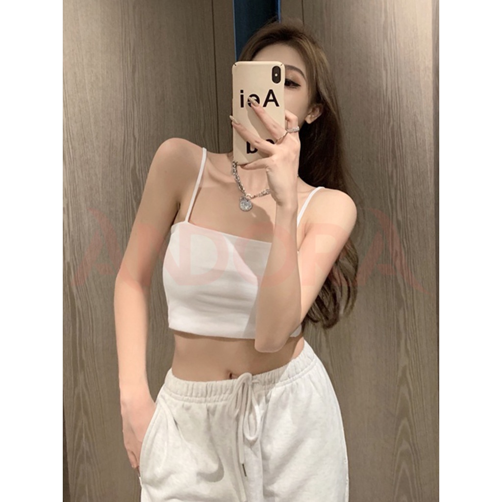 Áo croptop ôm eo, áo 2 dây nữ tôn dáng dây sợi bún 2 màu đen trắng | BigBuy360 - bigbuy360.vn