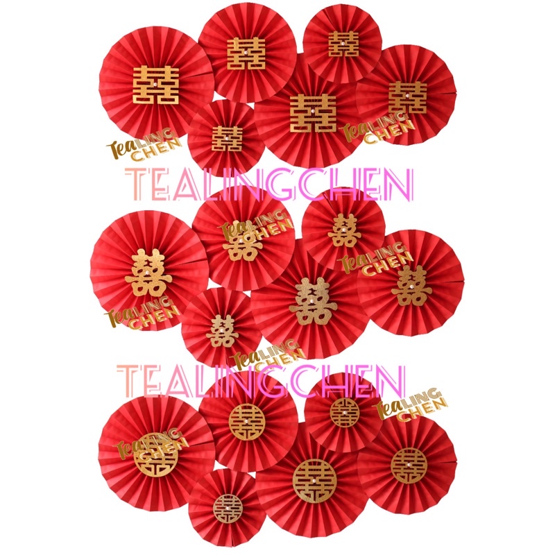 BỘ 6 QUẠT GIẤY CHỮ HỶ TRANG TRÍ PHÒNG CƯỚI, PHỤ KIỆN TRANG TRÍ PHÒNG TÂN HÔN