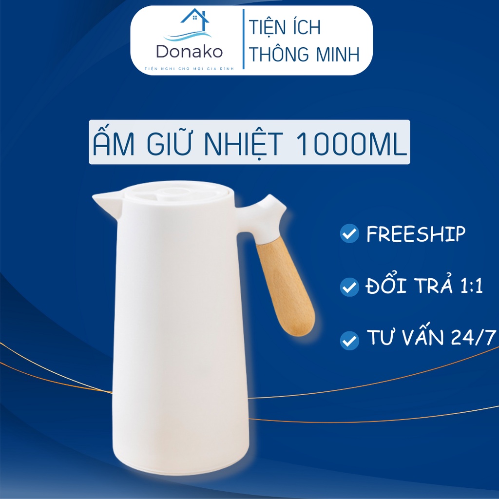 Ấm Giữ Nhiệt, Phích Nước Giữ Nhiệt 1000ml Phong Cách Bắc Âu, Bình Nước Giữ Nhiệt Có Tay Cầm - Donako