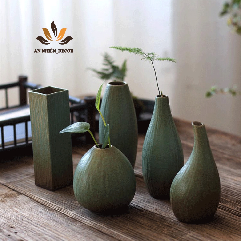 Bình hoa decor màu xanh - Lọ hoa decor phong cách vintage trang trí để bàn, đa dạng mẫu mã