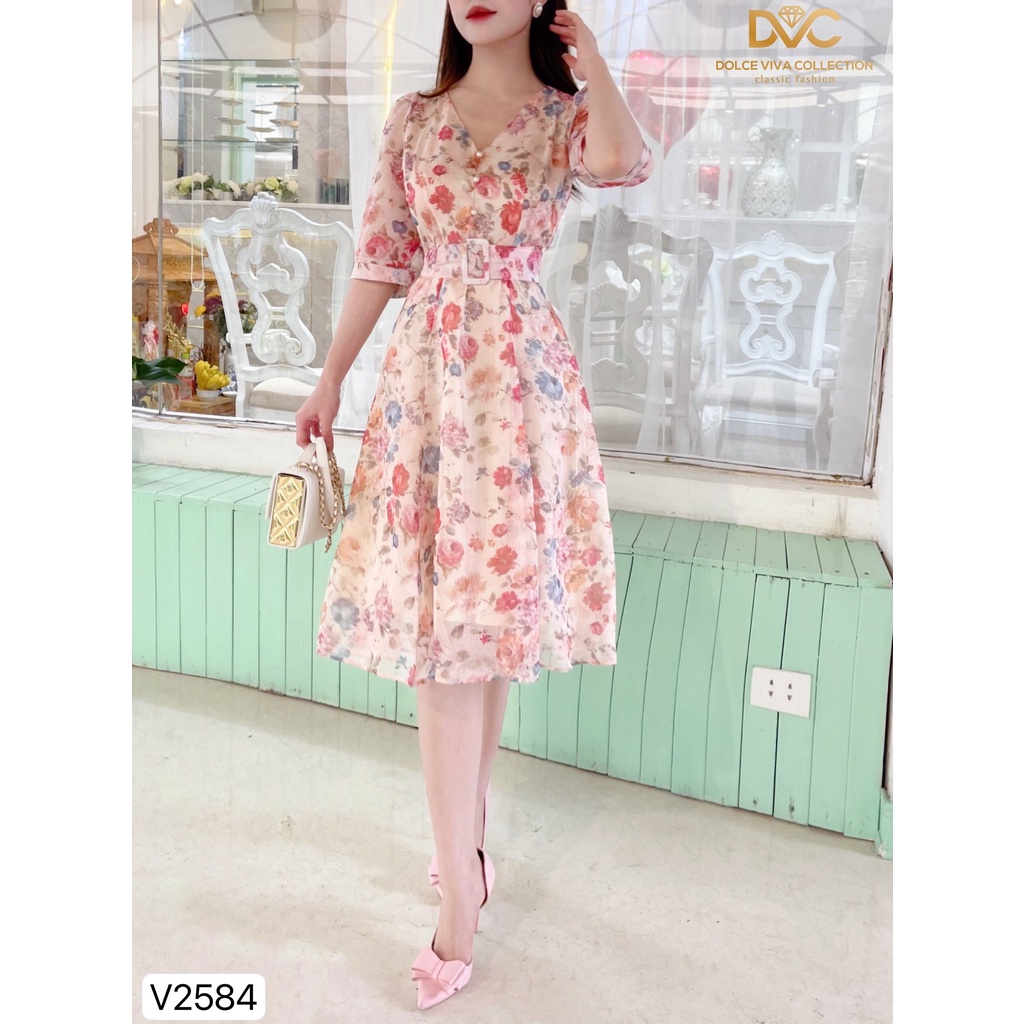 Váy hoa thắt belt V2584 - DVC