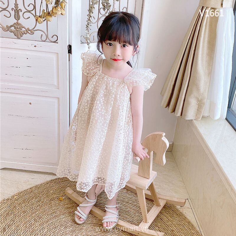 Váy cánh tiên bé gái POPPY KIDS vải ren mềm họa tiết hoa hàng quảng châu cân nặng  BG004