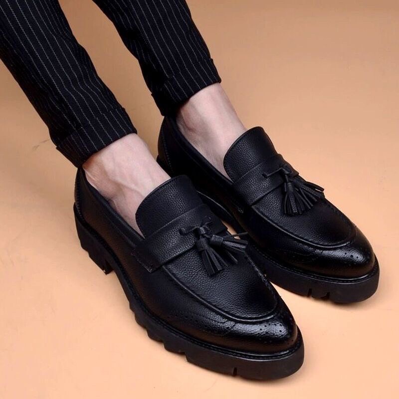 Giày lười nam, giày lười nam da bò, giày công sở nam đai chuông tăng chiều cao 6CM