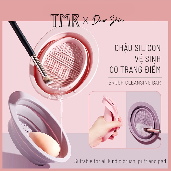 Dụng cụ vệ sinh cọ trang điểm TMR chậu silicon chuyên dụng gấp gọn tiện lợi