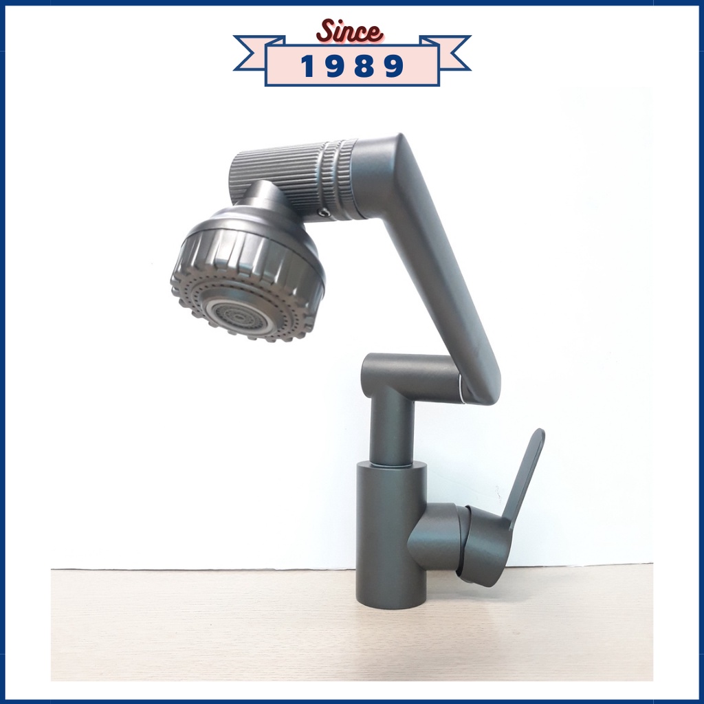 Vòi lavabo, chậu rửa mặt nóng lạnh Inox 304 xoay 720 độ,8 hướng xoay linh hoạt màu xám tặng dây cấp nước - VR068B2