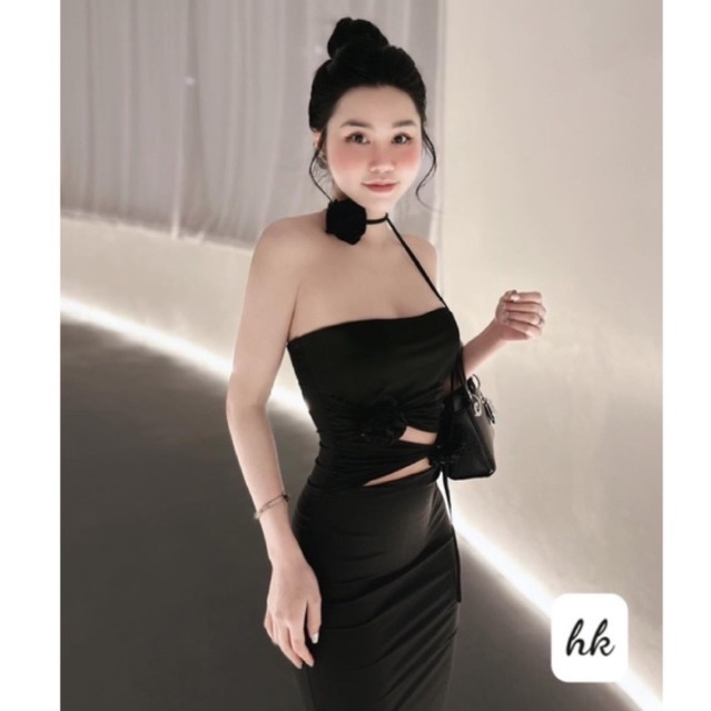Váy body nữ cúp ngực kèm hoa cài cao cấp siêu xinh