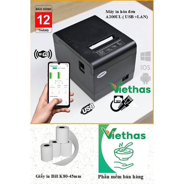 Trọn bộ thiết bị Máy in hóa đơn và phần mềm bán hàng Viethas - Hàng Chính Hãng