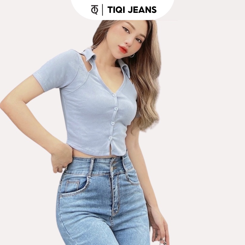 Áo croptop nữ ôm tay ngắn cổ bẻ khoét vai nhiều màu TiQi Jeans A-178