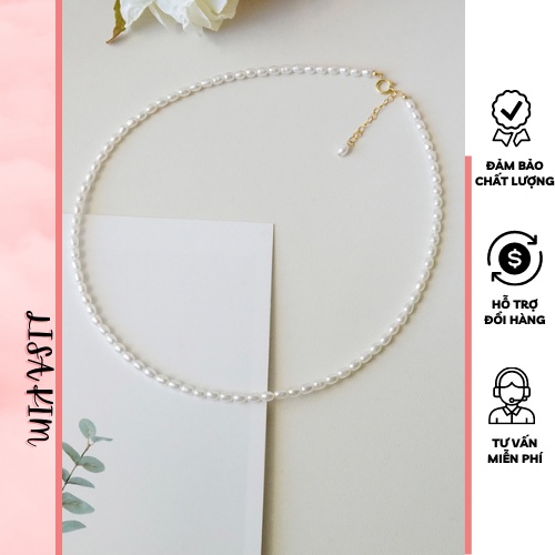 Vòng cổ hạt gạo size 2-3 li màu trắng kèm khoá kiểu