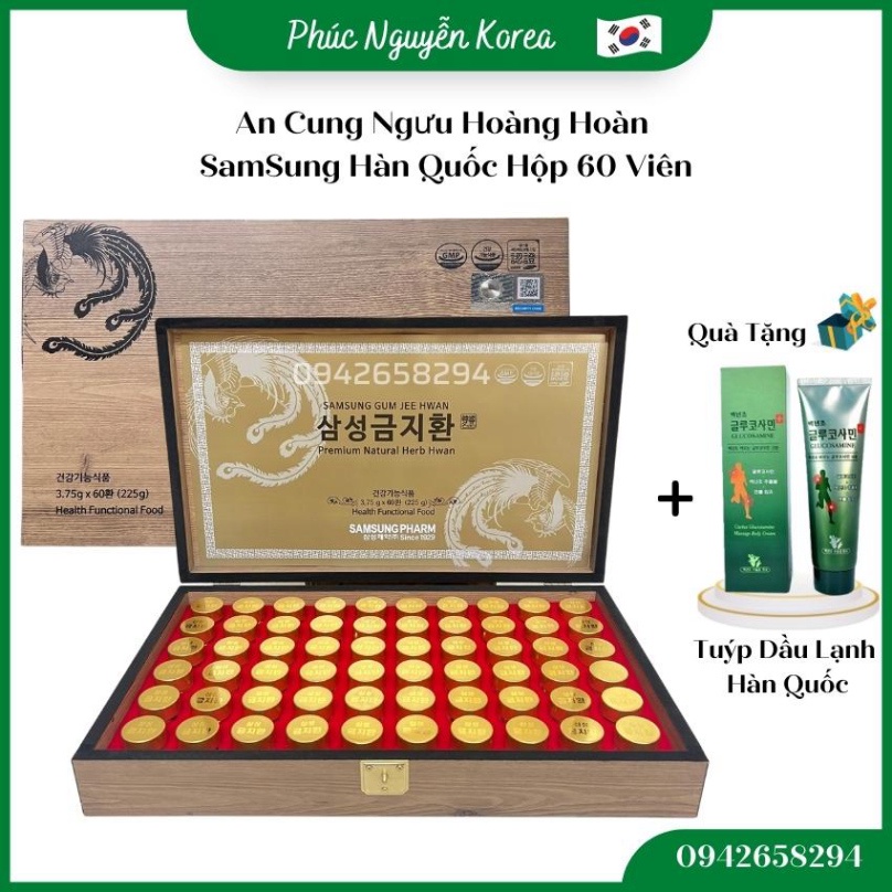 An Cung Ngưu Hoàng Hoàn Samsung Hàn Quốc, Hộp Gỗ 60 Viên, Giúp Bổ Não Và Ngăn Ngừa Tai Biến Đột Quỵ Da
