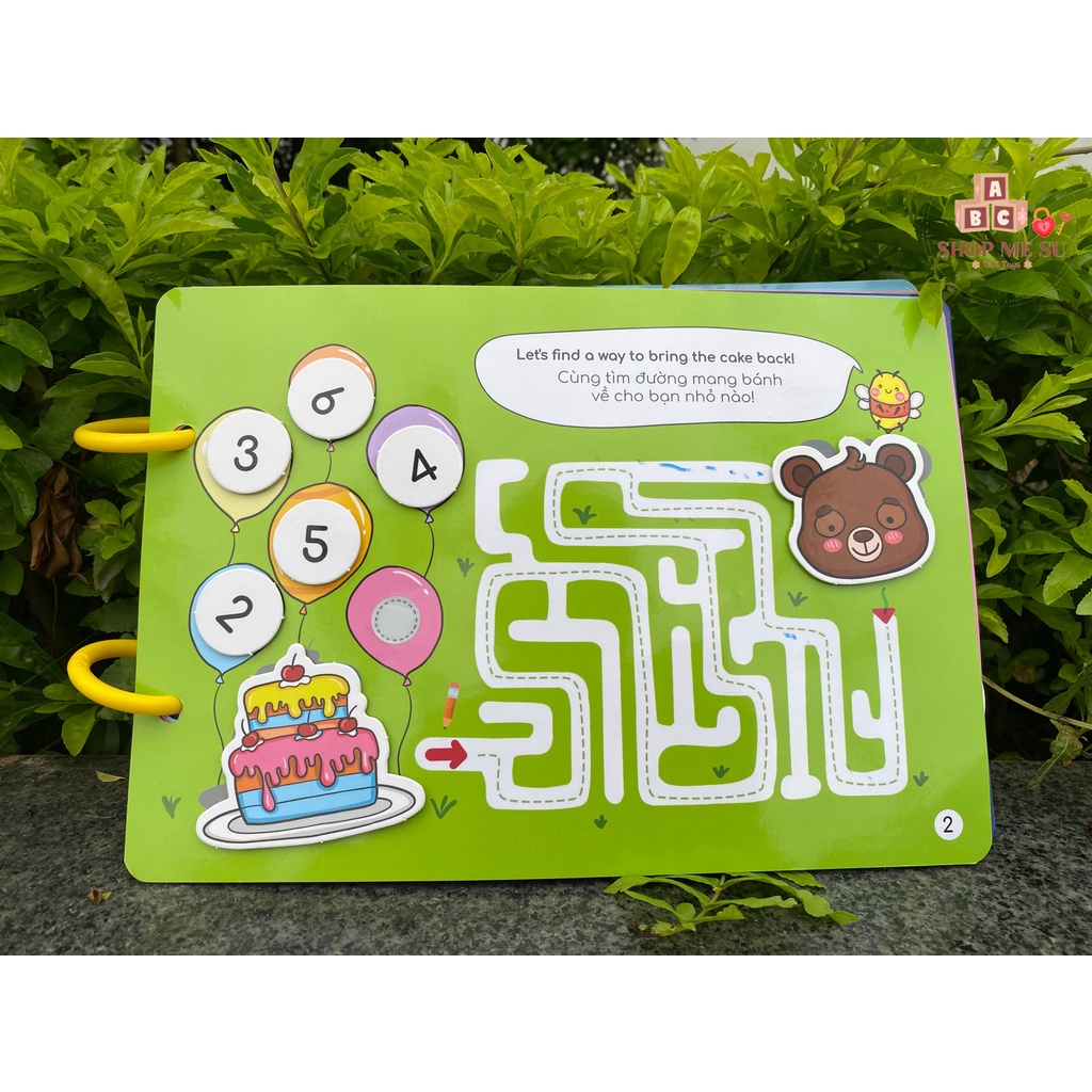Học liệu bóc dán Montessori thông minh cho bé, busy book Beezi Book phiên bản mở rộng thêm tính năng tô xóa - xanh lá