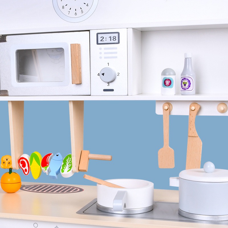 Đồ chơi bếp BABIBO bằng gỗ 72cm- 97cm màu ghi cho bé