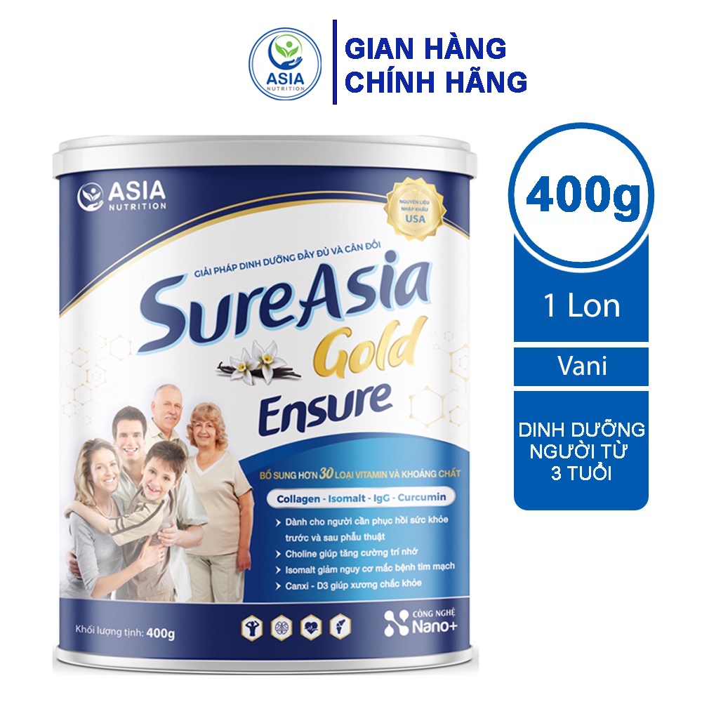 Sữa bột Ensure Sure Asia Gold cao cấp ASIA NUTRITION 400G cao cấp nguyên liệu nhập khẩu Mỹ tác dụng tốt cho sức khỏe