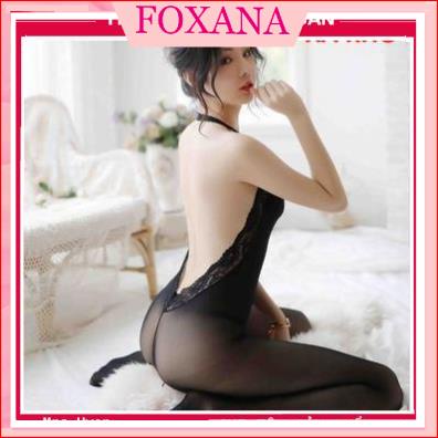 Bộ đồ ngủ body da liền thân bó sát sexy - bst004 - Bodystocing lưới 1 mảnh hở lưng quyến rũ