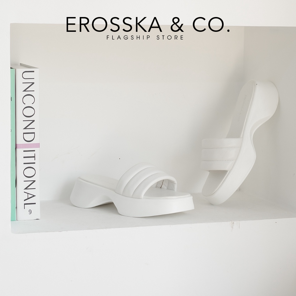 Erosska - Dép nữ quai ngang đế xuồng phong cách cá tính cao 3cm màu đen - SB002