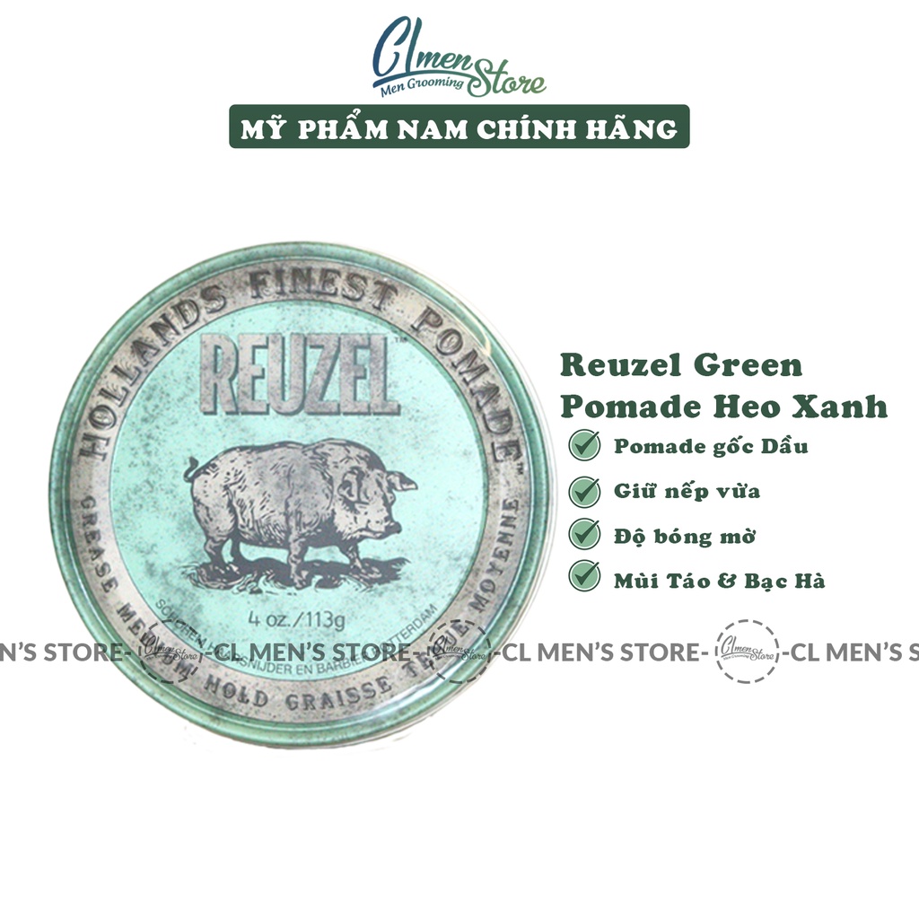 Pomade Tạo kiểu tóc Reuzel Green Pomade Heo xanh lá - 340g
