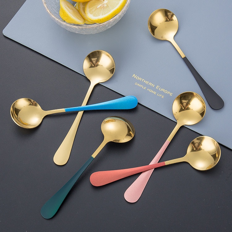 Thìa inox pha cà phê mạ vàng cao cấp sang chảnh Muỗng pha trà dễ thương cán dài