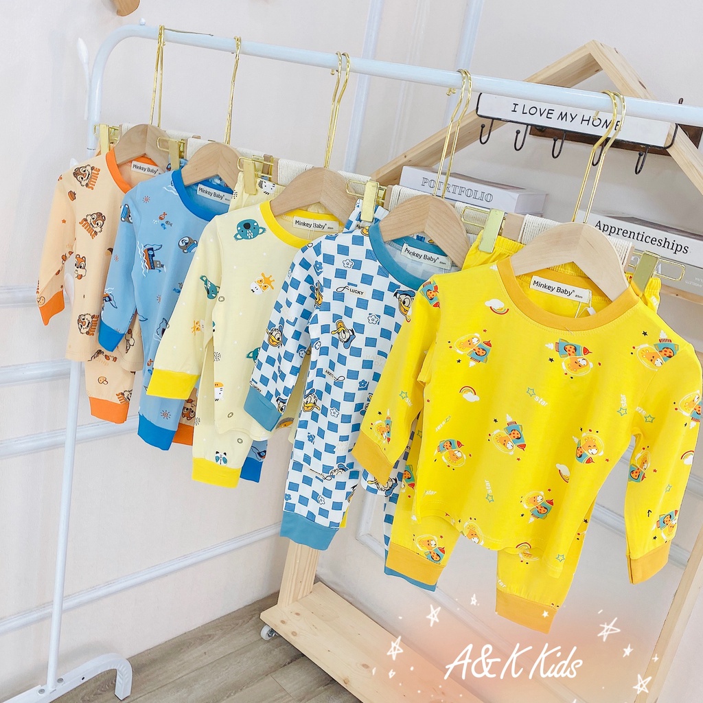 Bộ Cộc Tay Thể Thao Minkey Baby - Minky Mom Chất Thun Lạnh In Họa Tiết Hoạt Hình Dể Thương Cho Bé